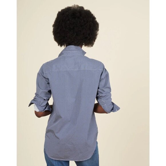 💕FRANK & EILEEN💕 Barry Woven Button Up Blouse - Navy Polka Dots Print Small - Picture 3 of 16